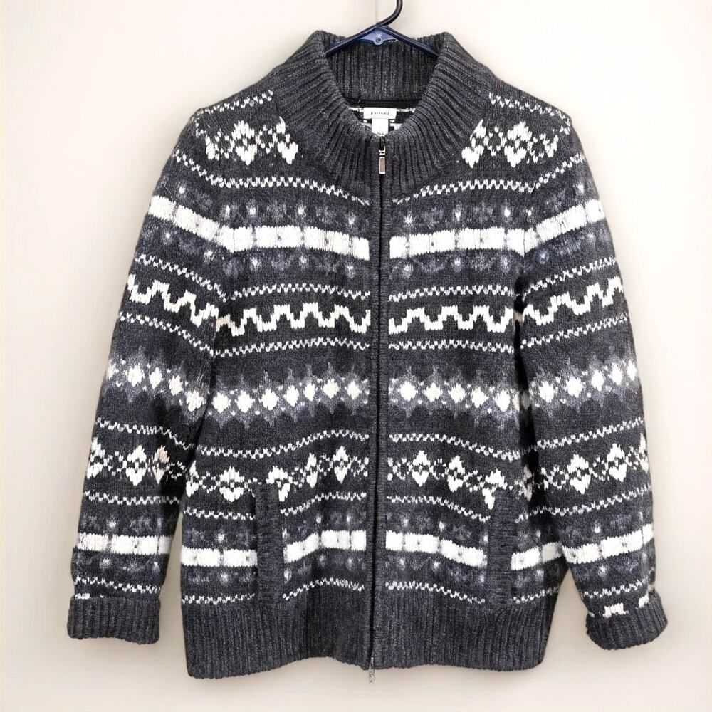 L.L. Bean Lambswool Sweater Mens Large Full Zip Mock Neck Quiet Luxury Gray